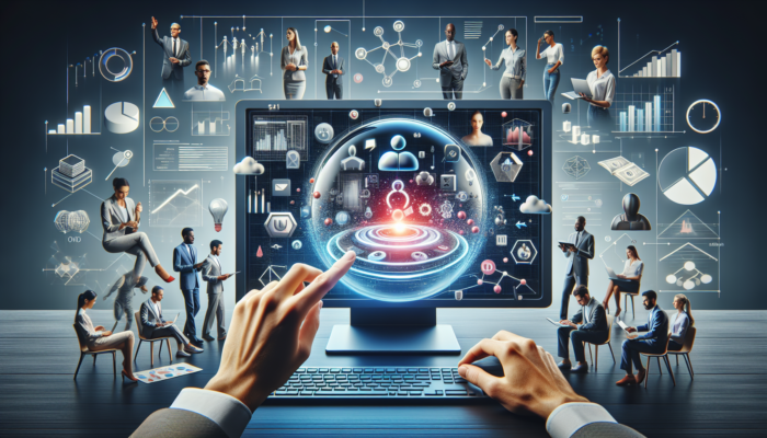 A digital workspace showcasing Google My Business on screen, where experts are collaborating to develop online visibility strategies.