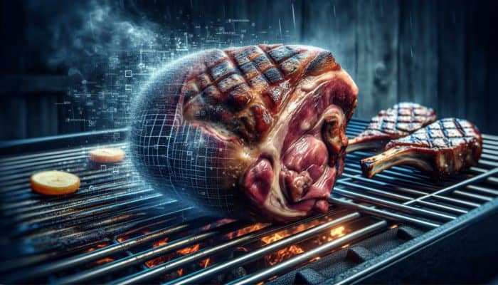 Tender lamb shoulder slow-cooked and grilled lamb chops sizzling on a BBQ grill.