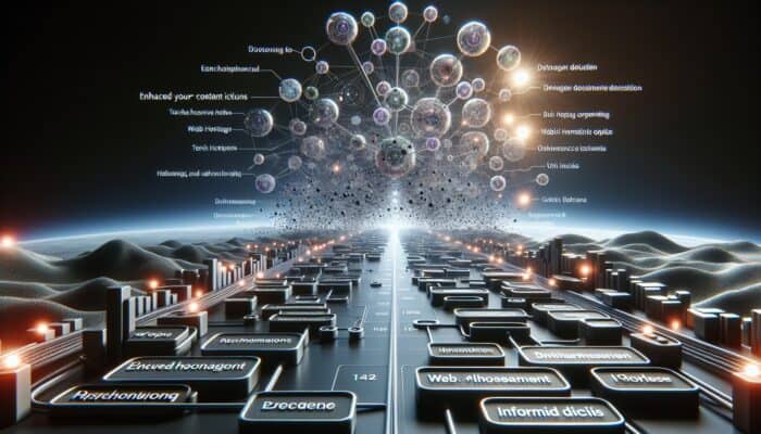 An illustrative digital landscape showcasing interconnected nodes representing a content cluster, guiding users through web hosting options and technical insights.