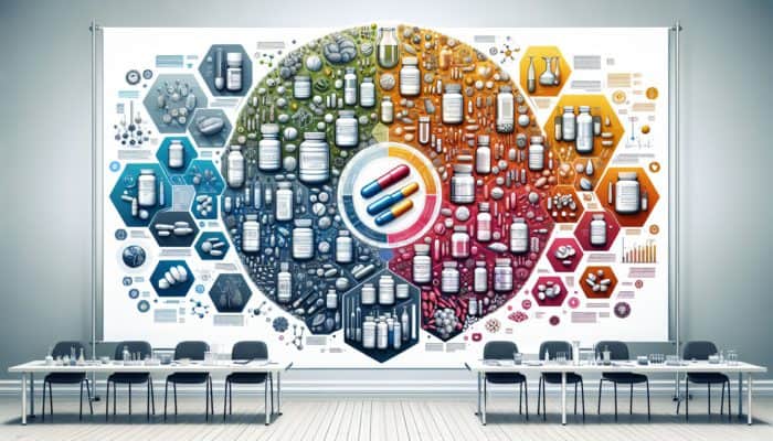 Infographic illustrating supplement interactions with colour-coded warnings and expert notes on a medical background.