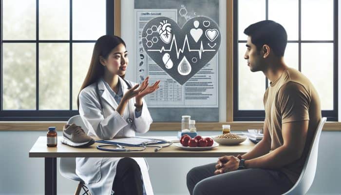 A doctor in Beverley discussing personalised cholesterol management, including diet and lifestyle changes, with a patient.