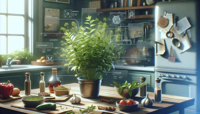 Tarragon for Appetite Stimulation: A lush tarragon plant in a British kitchen, enhancing dishes with its anise-like flavor.