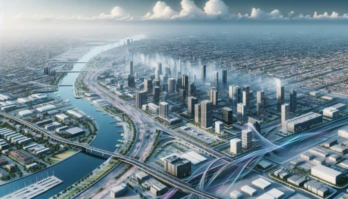 Aerial perspective of Boksburg showcasing new transport links, commercial developments, and upgraded community facilities.