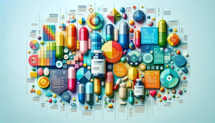 Vibrant infographic featuring tips on crafting supplement-centric content, showcasing vitamins and capsules.