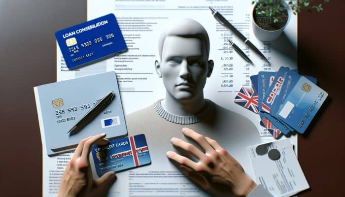 Understanding Debt Consolidation: UK Guide | DCL Understanding Debt Consolidation: Individual consolidating various debts into one manageable loan, feeling relieved in a contemporary UK environment.