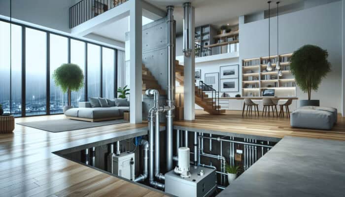 Modern Port Moody home interior featuring sump pump and French drain system managing water flow effectively.