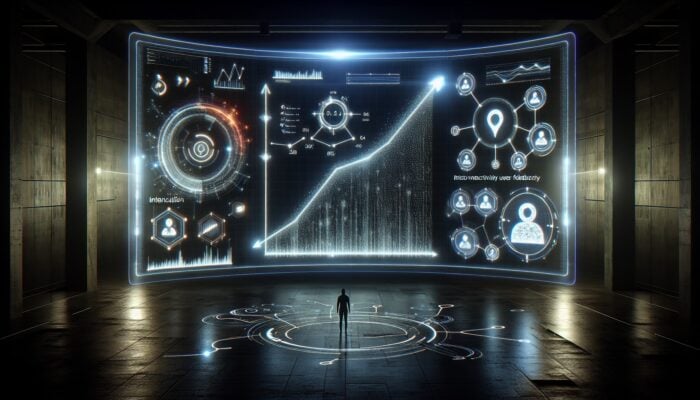 Futuristic digital dashboard showcasing rising dwell time graphs, declining bounce rates, interconnected backlinks, and glowing user review icons for E-E-A-T analysis.