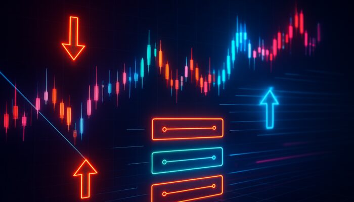 Cyberpunk trading bot interface with glowing limit orders minimising slippage on stock charts