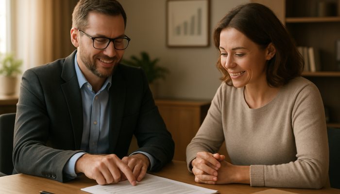 Merge Payday Loans into One Affordable Deal: Start Saving Today | DCL UK debt advisor guiding borrower through consolidation documents in serene office with charts